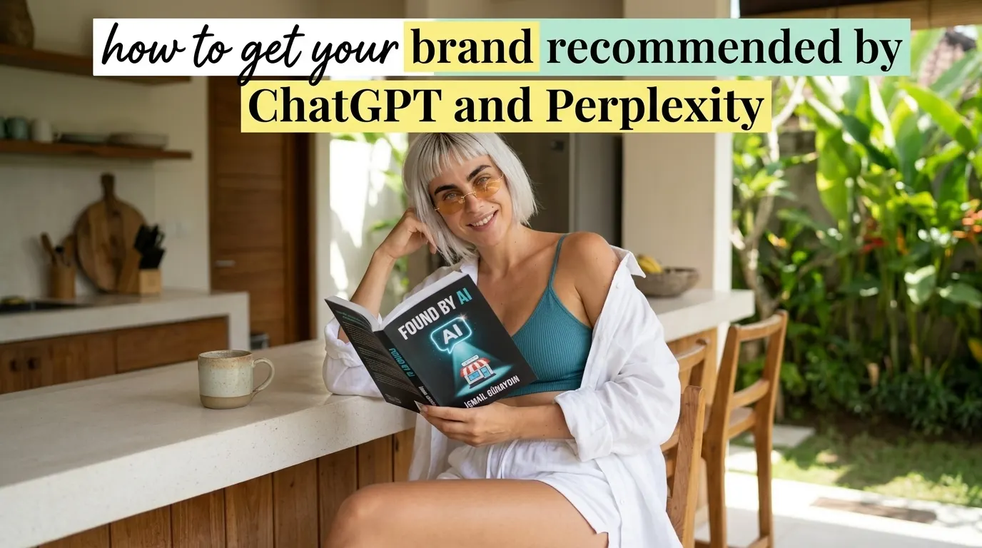 Kaia Vance, the AI-generated ToolGenX brand character, reading Found by AI at a kitchen counter