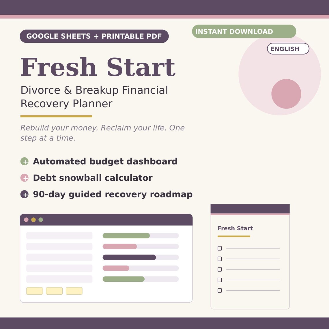Divorce Financial Planner: Fresh Start — printable planner on Etsy
