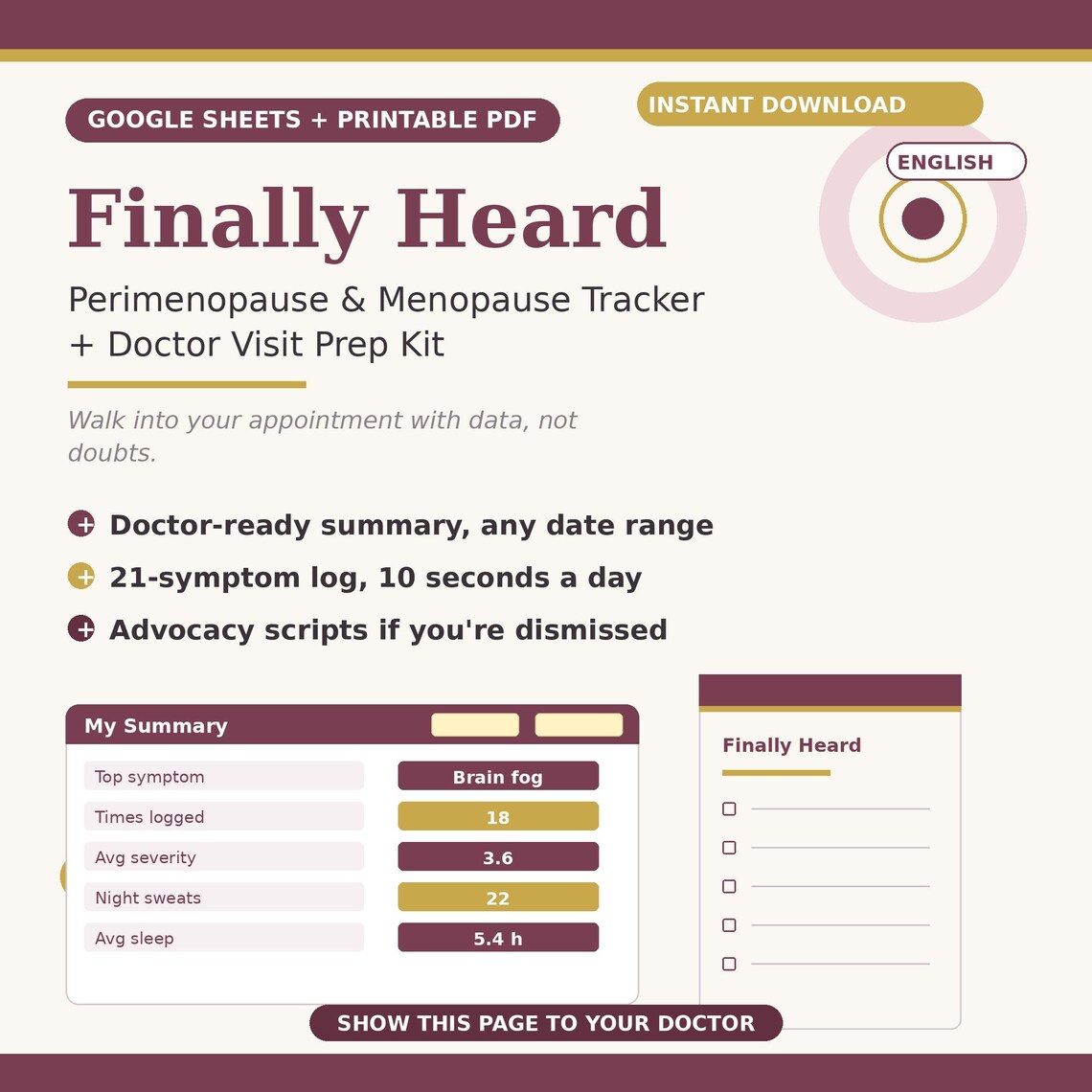 Perimenopause & Menopause Tracker — printable planner on Etsy